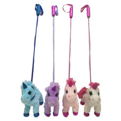 China 7.87in Walking Singing Pink Unicorn Stuffed Animals & Plush Toys With Retractable Stick for sale