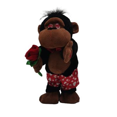 China Valentines Day Plush Toys Singing Dancing Twisting Gorilla With A Rose for sale
