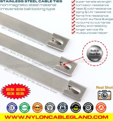 China Série SCT 316, 304 Cable Tie de aço inoxidável Metal Zip Tie Strap com Ball Lock 100-1000mm x 7,9mm à venda
