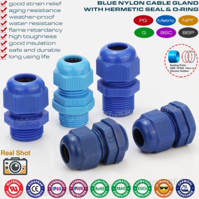 中国 青いプラスチックM20ケーブル腺,IP68防水 調整可能な6-12mmコード腺ケーブル 照明装置のフィッティング 販売のため