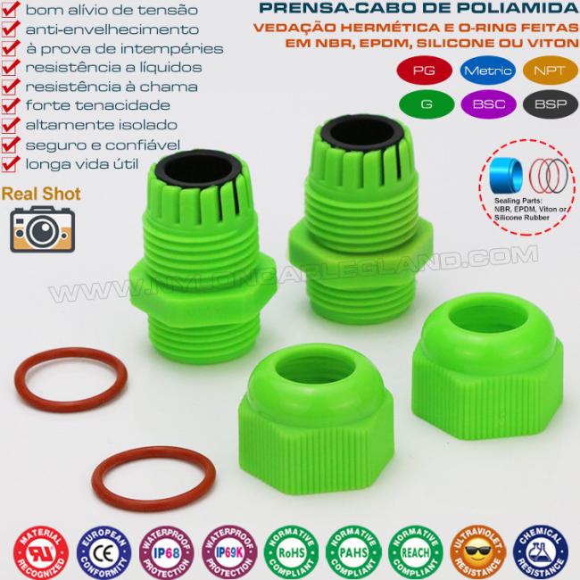 Electrical Cable Gland Green (Ral 6038), M20x1.5 (Ø 6-12mm), Nylon 6 (PA6), IP68 / IP69K Electrical Cable Gland Green (Ral 6038), M20x1.5 (Ø 6-12mm), Nylon 6 (PA6), IP68 / IP69K