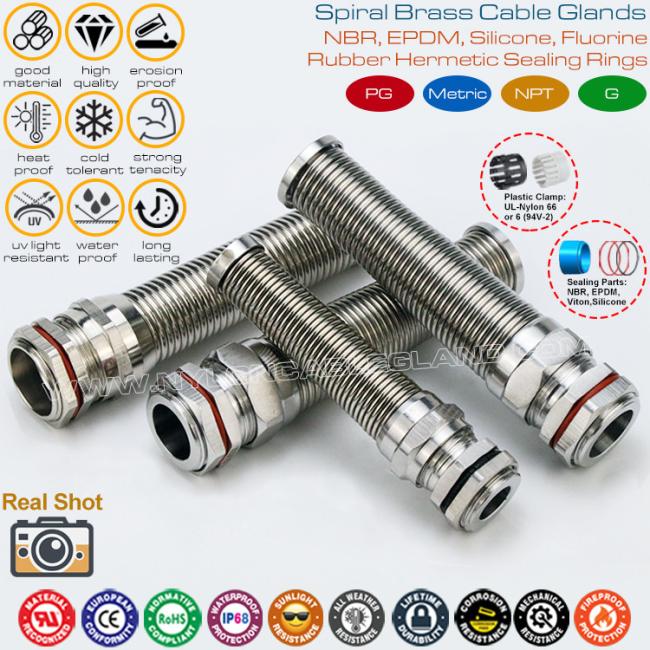 Hermetic Connectors Cable Glands Metallic Spiral PG Thread Water Resistant IP68 with Kink Protection Hermetic Connectors Cable Glands Metallic Spiral PG Thread Water Resistant IP68 with Kink Protection
