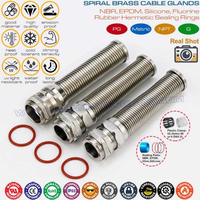 PG & Metric IP68 Unarmoured Cable Glands Nickel-plated Brass UV Resistant with Bend Protection PG & Metric IP68 Unarmoured Cable Glands Nickel-plated Brass UV Resistant with Bend Protection