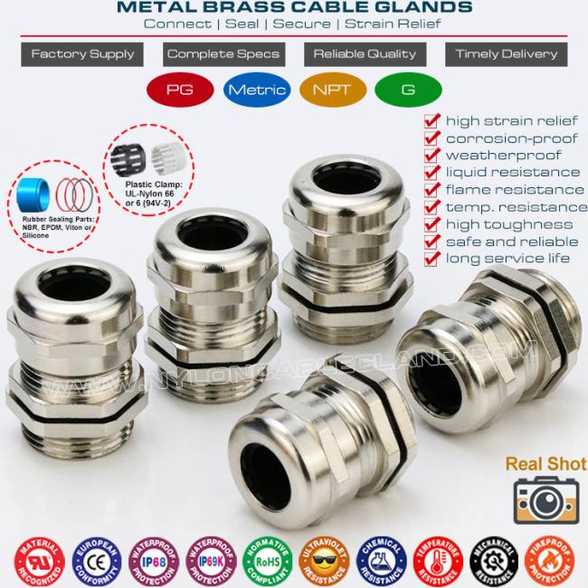 IP68 Watertight Copper Cable Glands, PG7~PG48 Adjustable Metallic Gland Connectors IP69K Waterproof Brass Cable Joints IP68 Watertight Copper Cable Glands, PG7~PG48 Adjustable Metallic Gland Connectors IP69K Waterproof Brass Cable Joints