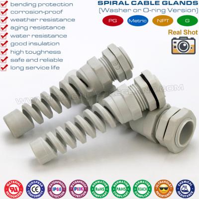 China Nylon (Polyamide) Cable Gland, Spiral Type, IP68 Version, PG or Metric Thread, Gray or Black, for Electrical Cabinet for sale
