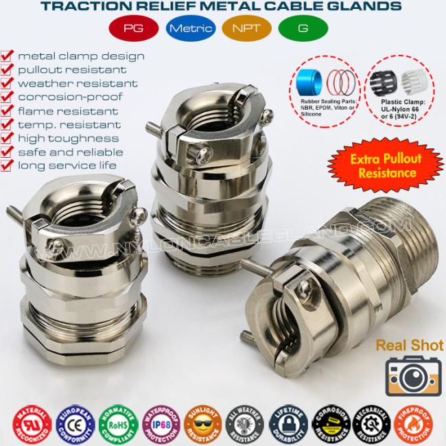 Metal Brass IP68 Watertight Metric Cable Gland M12~M64 with Traction Relief Metal Clamp Metal Brass IP68 Watertight Metric Cable Gland M12~M64 with Traction Relief Metal Clamp