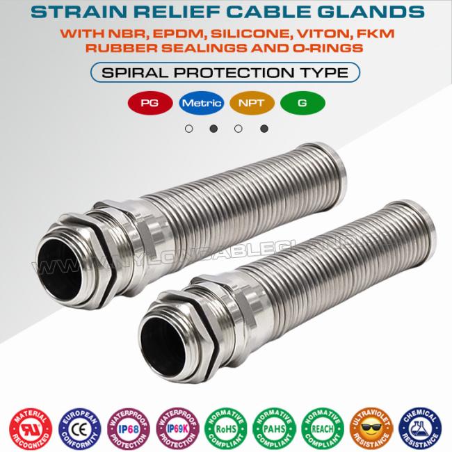 Brass PG Thread IP68 Metallic Cable Glands (DIN 40430) PG7-PG21 with Spiral Strain Relief Brass PG Thread IP68 Metallic Cable Glands (DIN 40430) PG7-PG21 with Spiral Strain Relief