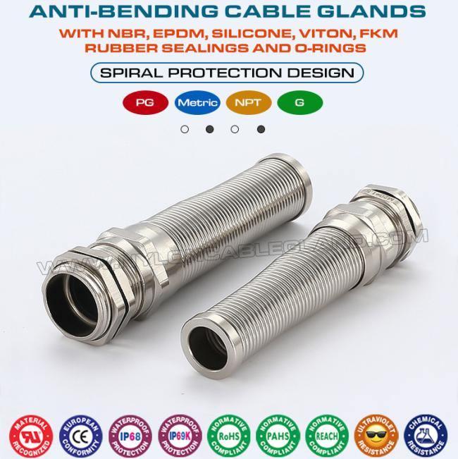 Anti-Bend Protecting Metal M20 Cable Gland, Anti-Kink Metallic Metric IP68 Cable Gland for 6-12mm Range Anti-Bend Protecting Metal M20 Cable Gland, Anti-Kink Metallic Metric IP68 Cable Gland for 6-12mm Range