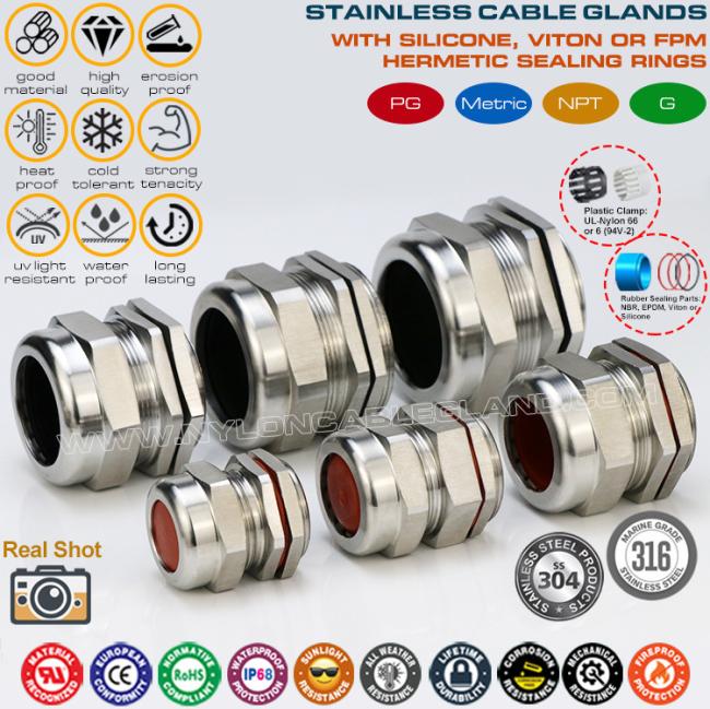 IP68 Watertight Cable Gland BSP1/2" (Ø 10-14mm) Stainless Steel AISI 304, AISI 316 or AISI 316L for Electrical Box IP68 Watertight Cable Gland BSP1/2" (Ø 10-14mm) Stainless Steel AISI 304, AISI 316 or AISI 316L for Electrical Box