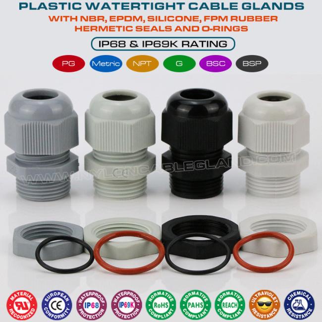 Plastic Metric Cable Gland, IP68 Watertight Cable Seal Joint Connector M20 (6-12mm) with O-ring for Junction Box Plastic Metric Cable Gland, IP68 Watertight Cable Seal Joint Connector M20 (6-12mm) with O-ring for Junction Box