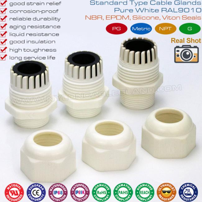 Pure White M20 Cable Gland, IP68 Watertight Nylon Cable Entry Gland Adjustable Connector for 10-14mm Cable Pure White M20 Cable Gland, IP68 Watertight Nylon Cable Entry Gland Adjustable Connector for 10-14mm Cable