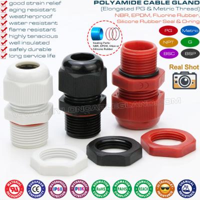 China Long Thread PG13.5 Cable Gland, Adjustable 6-12mm Lengthened PG Thread Hermetic Sealing Gland Connector for sale