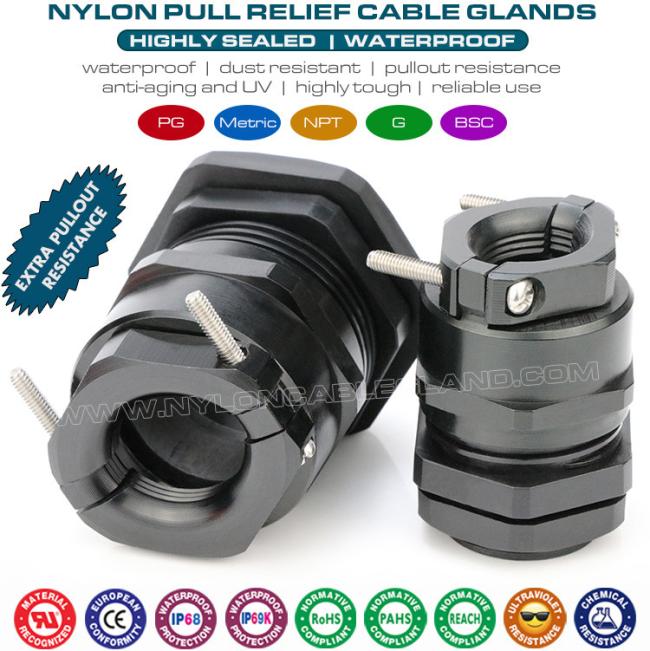 Polyamide Plastic PG & Metric Adjustable Watertight Black Cable Glands (IP68) with Metal Strain Relief Clamp Polyamide Plastic PG & Metric Adjustable Watertight Black Cable Glands (IP68) with Metal Strain Relief Clamp