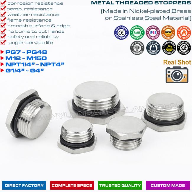 Metal (Brass, Stainless Steel) Hexagonal Blind Plugs Blanking Plugs with PG7~PG48 & M12~M110 threads