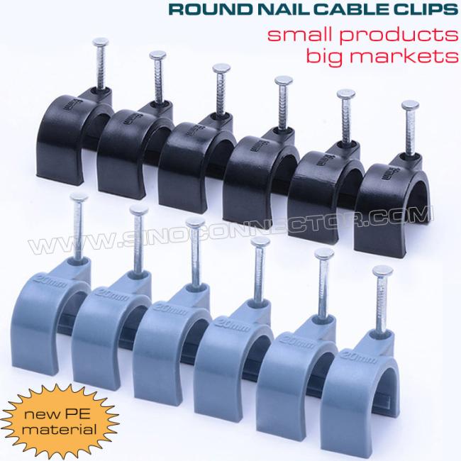 Ã2.5mm~25mm Plastic Cable Clips c/w Single Nail and Ã30mm~50mm Round Cable Clips c/w Double Nails for Cable Management