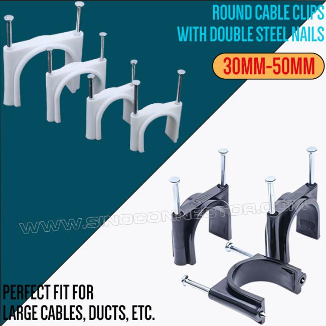 Plastic Cable Clips (Cable Holders, Cable Organizers) with Single Cement Nail or Double Concrete Nails for Ã2.5mm~50mm Diameter Cables