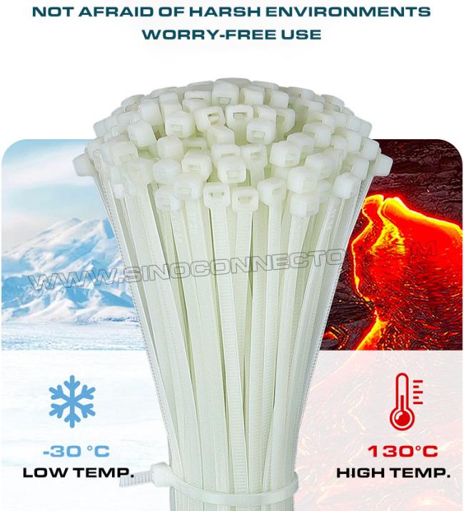 High Temperature Resistant Wire Cable Tie PA66 Light Blue 100mm x2.5 (18 LBS), Heat Resistant Cable Tie Strap Nylon 66 White or Black 130°C for Hostile Environments