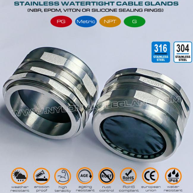 65~70mm Range Adjustable 304 & 316 Stainless Steel Watertight Cable Gland M88x2 for Large Electrical Cables