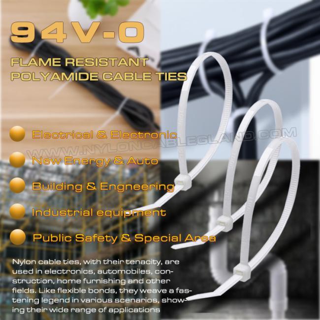 94V-0 Nylon (Polyamide) 6.6 Flame Retardant Cable Tie 150x3.6mm with 40lbs /180N Tensile Strength for Flame Resistant Applications