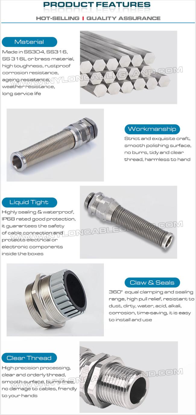 Main features of metal (nickel-plated brass, copper or stainless steel) spiral cable glands Main features of metal (nickel-plated brass, copper or stainless steel) spiral cable glands