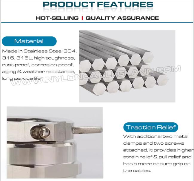 Features of stainless steel traction resistant cable glands