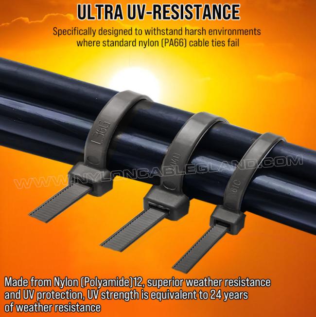 Ultraviolet UV-resistant Polyamide 12 cable ties for Photovoltaics Solar Industry