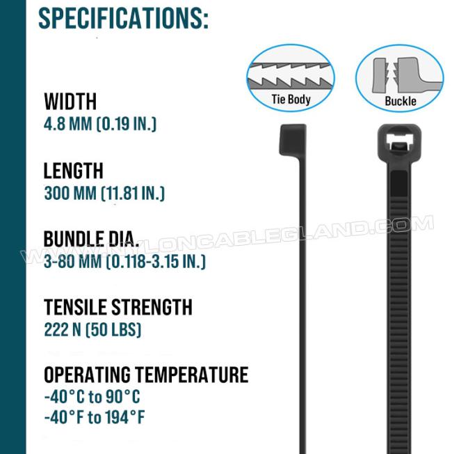 Specifications of Solar Cable Wire Ties Polyamide Nylon 12 Tie Straps