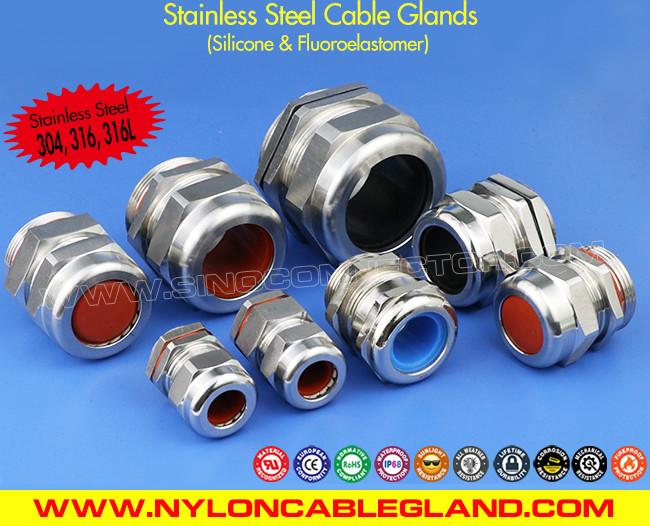 Ozone & Temperature Resistant 304, 316, 316L Stainless Steel Cable Gland IP68 with Silicone Seals Ozone & Temperature Resistant 304, 316, 316L Stainless Steel Cable Gland IP68 with Silicone Seals