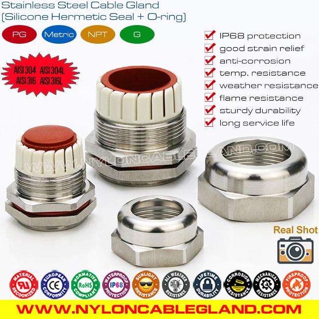 Metric Anti-Corrosion Inox Stainless Steel IP68 Cable Gland AISI 304, AISI 316L, AISI 316 with Silicone Seal & O-ring Metric Anti-Corrosion Inox Stainless Steel IP68 Cable Gland AISI 304, AISI 316L, AISI 316 with Silicone Seal & O-ring