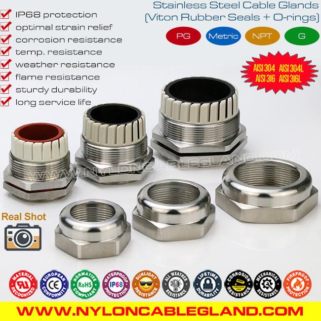 Anti-Corrosion IP68 Metric Cable Glands Stainless Steel 304, 316, 316L SCG Series with Silicone Seal & O-ring Anti-Corrosion IP68 Metric Cable Glands Stainless Steel 304, 316, 316L SCG Series with Silicone Seal & O-ring