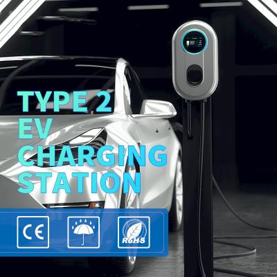 China 32A EV Charger Wallbox 3Phase 22.08KW Electric Car Charging Station Type2 Cable 5m With LCD Screen for sale