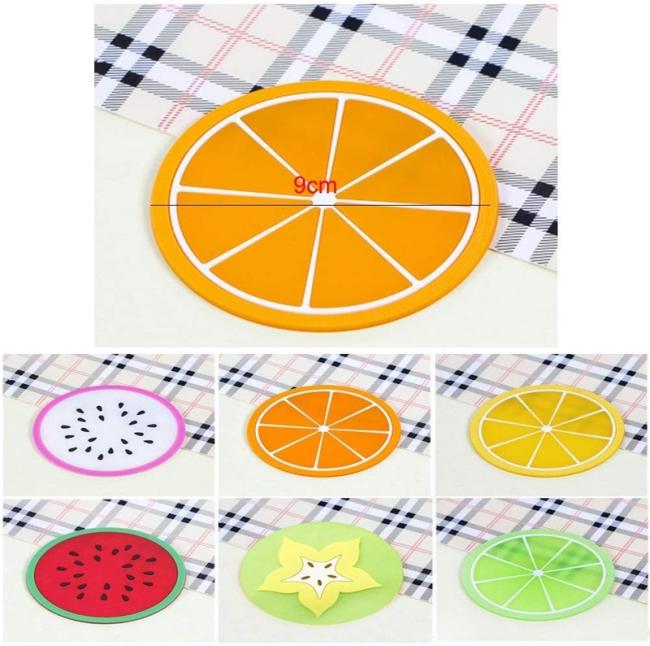Minglu CM-009 Fruit Slice Silicone Coaster, Non-Slip Drink Cup Pad Tabletop Protection Colorful Slice Silicone Drink Coasters