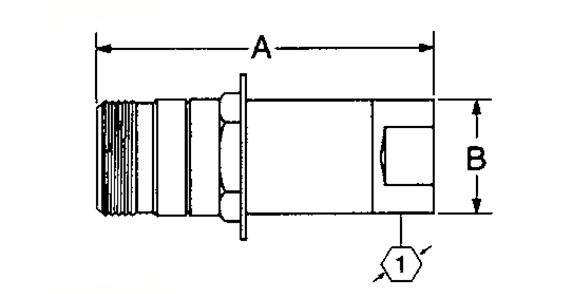 Dimensional CAD drawing of CB-SPB-3FN female hydraulic coupler, featuring wing or hex nut locking, dry-break valve configuration, and brass body profile.