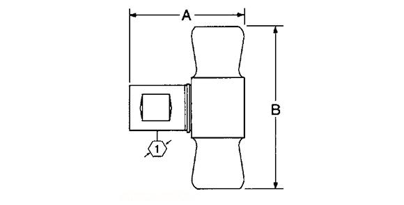 Dimensional CAD drawing of CB-SPB-3FN male hydraulic coupler, showing threaded connection, tubular valve structure, and hex profile.