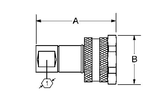 Dimensional CAD drawing of CB-SPS-3FN-FD86 female coupler, illustrating wing nut connection design, hex profile, and overall body dimensions