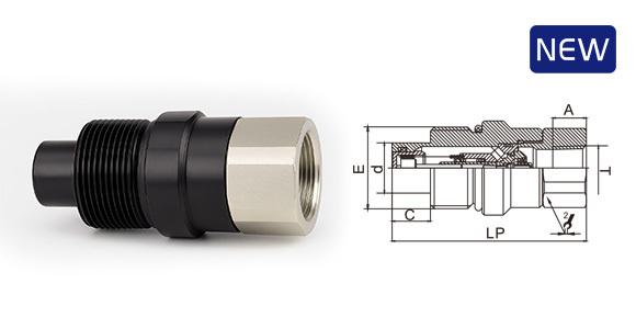 CB-SP-6FN-VEP male coupler with threaded sleeve and flat-face valve design for residual-pressure connection