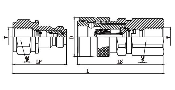 Diagram showing internal valve and locking ball layout inside CB-SP2S-TF under high pressure.