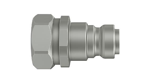 Valveless male plug of CB-10125 showing compact zinc-coated body and CMS sealing cone.