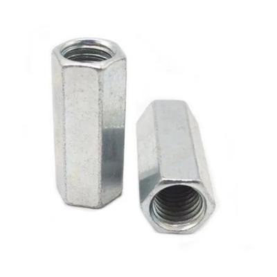 China SS201 Hex Long Forged Eye Nut DIN6334 Coupling Nut White Zinc Plated for sale