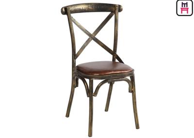 China Wood Like X Back Stylish Metal Restaurant Chairs With Brown Leather Seats for sale