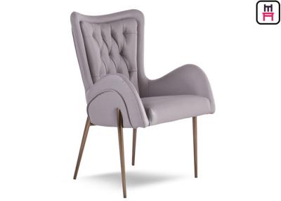 China Leather Arm Hotel Room Chairs With Button Decorative / Stainless Steel Legs for sale