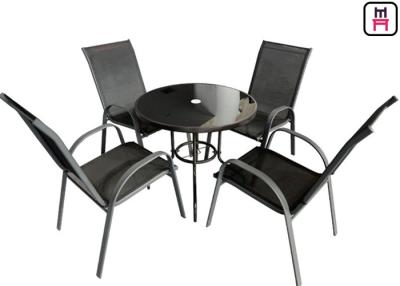 China Coffee Shop Outdoor Restaurant Tables Textilene Garden Furniture With Arm Chairs for sale