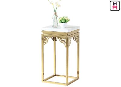 China Elegant Square Marble Stainless Steel Coffee Table Carving Corner Flower Stand for sale