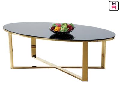 China Vidrio moderado/base de mármol rectangular oval del acero inoxidable de la forma de la mesa de centro X en venta