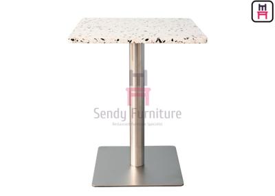 China 2cm Thickness Quartz Stone Restaurant Dining Table With Chrome Stainless Steel Base for sale