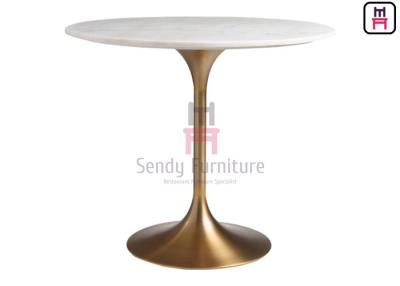 China Brushed Golden Tulip Base Marble Coffee Table Trumpet Base Table for sale