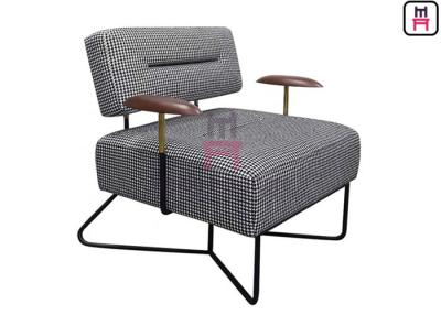 China Metal Frame Plaid 0.7cbm Upholstered Single Sofa Chair Wood Armrests for sale