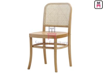 China Wood Cane Rattan Dining Chairs With Black Lacquered Birch Wood Frame for sale