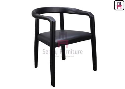 China Leather Upholstered Ash Wood Dining Chair Black Lacquered Curved Backrest for sale