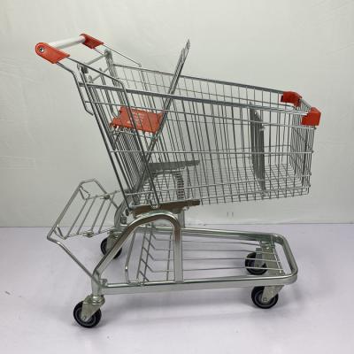 China 125L German Supermarket Grocery Steel Shopping Cart With Metal Beer Rack for sale